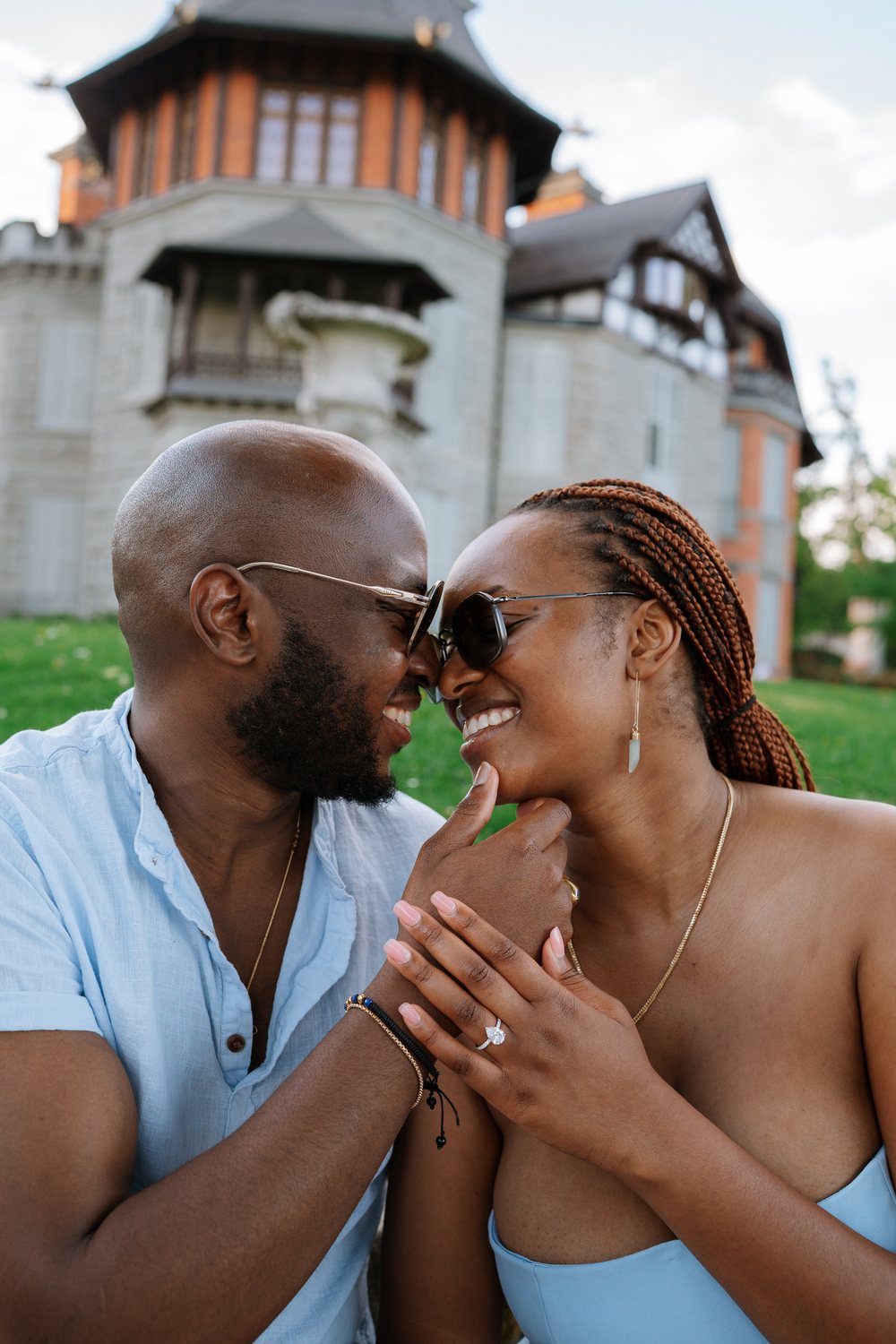 The couple in the golden light after the proposal